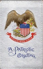 1907-10's A PATRIOTIC GREETING AMERICAN FLAG SHIELD EAGLE EMBOSSED POSTCARD picture