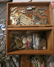 Large Lot Antique Vintage Keys Wide Asst. In Wood Box Approximately 166 Keys picture