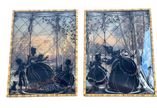 “Vintage Colonial Silhouette Reverse Painted Glass Wall Art Pair 1960s” picture