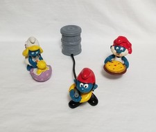 3 Original Vintage Smurfs. Pizza Smurf 20180 Smurfette 20489 Fireman Super 40216 picture