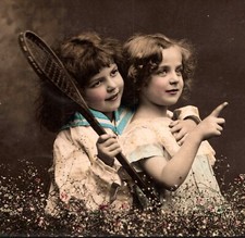 PORTRAIT OF TWO ADORABLE YOUNG CHILDREN : GREAT FACIAL EXPRESSIONS : RPPC  1907 picture