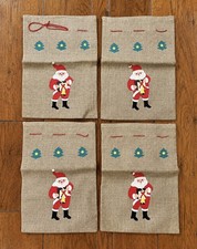 4 Vintage Mid Century Norwegian Christmas Hand Made Burlap Folk Art Gift Bags picture