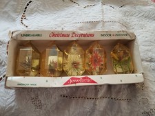 Vintage Jewelbrite Ornaments, Box Of Five, Unbreakable, 1950s-1960s picture