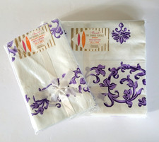 VTG JC Penneys Percale Cotton Full Flat Sheet 2 Pillowcases NOS Purple Floral picture