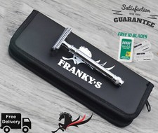 STAINLESS STEEL HEAVY DUTY DOUBLE EDGE SAFETY RAZOR FOR MEN + 10 SHAVING BLADES picture