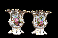 PAIR antique french vieux paris porcelain hand paint floral vases picture