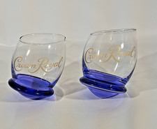 Crown Royal Roly Poly Glasses Set of 2 Angled Lip Cobalt Base RARE picture