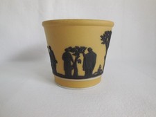 Antique Wedgwood Dip Jasperware Dark Yellow With Black Relief Fern Pot Cachepot picture