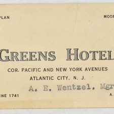 1940s Greens Hotel A.E. Wentzel Manager Pacific New York Avenue Atlantic City NJ picture