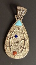 Vintage Andrew Redhorse Pendant Sterling Silver 14k Tufa Cast Native American picture