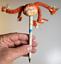 Vintage 1984 Cabbage Patch Kids Pencil Doll Head Topper Red Yarn Hair Braids OAA picture