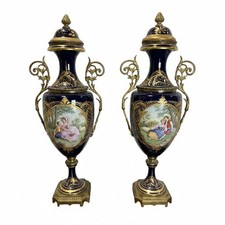 Pair Chateau des Tuileries Cobalt Blue Porcelain Urns Bronze Mounted Garrand picture