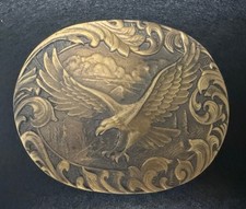 Vintage Bald Eagle Belt Buckle Ornate Scroll Western Brass Tone Americana picture