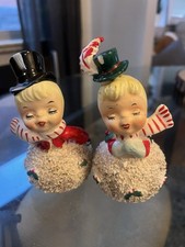 Vintage 1950s Lefton Christmas Kissing Couple Snowball Bells, Signed W/Sticker picture