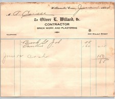 1914 Willimantic CT M. A. Caisse Contractor Invoice Oliver L. Willard Brick Work picture
