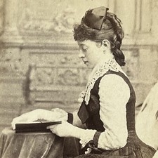 Antique Cabinet Card Photograph Beautiful Young Woman Reading Washington DC picture