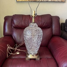 Vintage French style cut crystal bulbous table lamp Greek key base 31.5”tall. picture