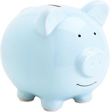 Adorable Large Light Blue Ceramic Piggy Bank for Kids' Savings - 9 x 7.5 Inches picture