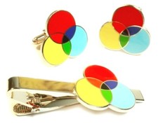 CMYK Graphic Designer Artist Symbol Tie Bar Clip Cufflink Cuff Links Set picture