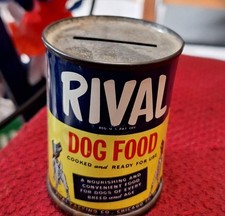 Vintage 1940 s RIVAL DOG FOOD Promotional Advertising Premium Metal Coin Bank picture