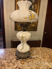 VTG HEDCO CO HAND PAINTED GWTW BANQUET PARLOR LAMP  20” W 3 WAY picture