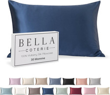 Luxury Silk Pillowcase 30 Momme 100% Mulberry Silk Standard Navy Zipper Closure picture