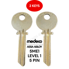 TWO (2) KEY BLANKS FIT MEDECO LOCKS 5ME1 LEVEL 1 5-PIN BRASS 1515 picture