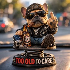 Biker Bulldog Car Ornament Cool French Bulldog Dashboard Shaking Figurine picture