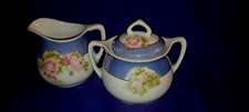 PM Bavaria Porcelain Hand Painted Creamer & Lidded Sugar Bowl Set picture