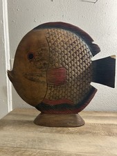 Vintage Fish wood carved statue tropical sculpture hawaiian art sarreid picture