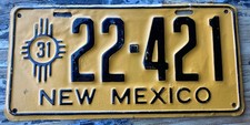 HARDER TO FIND 1931 NEW MEXICO LICENSE PLATE, 22 421, REPAINTED & SPLIT SLOTS picture