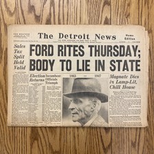 HENRY FORD DIES 🚨The Detroit News - April 8, 1947 Vintage Newspaper Original picture