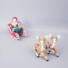 Vintage Lefton Christmas Girl in Sleigh with Two Reindeer 1956 picture
