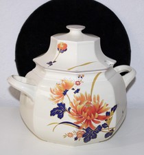 Mikasa Majestic Porcelain Covered Vegetable w Lid Orange Blue Floral 9 inch wide picture