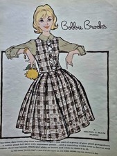 1960 Women's Bobbie Brooks  Blum Fabric Plaid Dress Vintage Fashion art Ad  picture