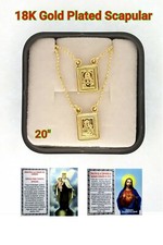 14k Gold Plated Our Lady Mt Carmel & Sacred Heart Jesus Scapular Necklace picture