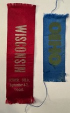 Vintage 1905 GAR Denver Encampment Ribbon Wisconsin & Antique Blue Ohio Ribbon picture