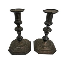 Antique Sterling Silver Candlesticks Pair Model 2 Weighted 8