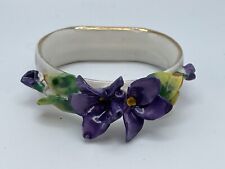Signed Germany Vintage Violets Napkin Ring Porcelain Applied Flowers picture