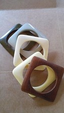Vintage Bracelet set qty 4 Bangle SQUARE 3 early plastic over dyed 1 wood RETRO picture