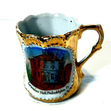 PHILADELPHIA Pennsylvania PA Antique CARPENTERS HALL Souvenir GOLD TRINKET CUP picture