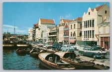 Vintage Handelskade Curaçao Postcard - Colorful Dutch Colonial Waterfront Scene picture