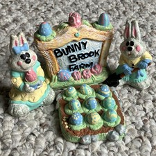 BUNNY BROOK FARM Easter Set - Vintage Rare 90s Pastel Ceramic Rabbit Egg Farmers picture