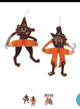 Beistle 1929 Halloween Jointed Witch and Cat Reproduction picture