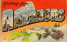 Vintage Postcard Linen Large Letter Greetings Arkansas AR Unposted Multi View picture