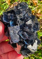 Deep Teal-Blue Color-Zoned Cubic Fluorite with Textured Crystal Faces, Namibia picture