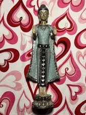 21” Standing Buddha Statue Turquoise Mosaic Mirror Accents Lotus Base Asian picture