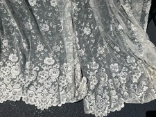 Vintage 70s JCPenney Home Collection Lace White Ecru Panel Pair Floral Scalloped picture