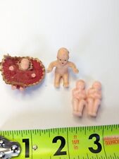 4 Miniature Baby Dolls 1 In Crochet Dress Drawers, 2 Twins, 1 Sit Retro Antique picture