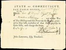 CT HUNTINGTON / SHELTON Connecticut June 1782 Treasury Pay Warrant John Lawrence picture